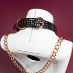 Black Croc T-Bar Choker Collar and Gold Chain Leash Set