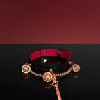 Black Leather Bell Choker Collar with Double Gold Chains