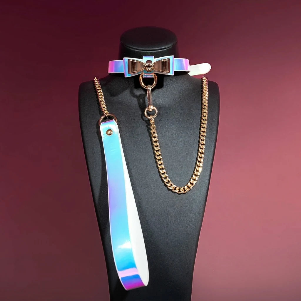 Holographic Bow Choker Collar and Leash Set - Variant Image 1