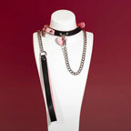 Pink Heart Tag Leather Choker Collar and Chain Leash Set