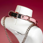 Pink Heart Tag Leather Choker Collar and Chain Leash Set
