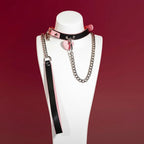 Pink Heart Tag Leather Choker Collar and Chain Leash Set - Variant Image 1