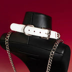 White Heart Tag Leather Choker Collar and Chain Leash Set
