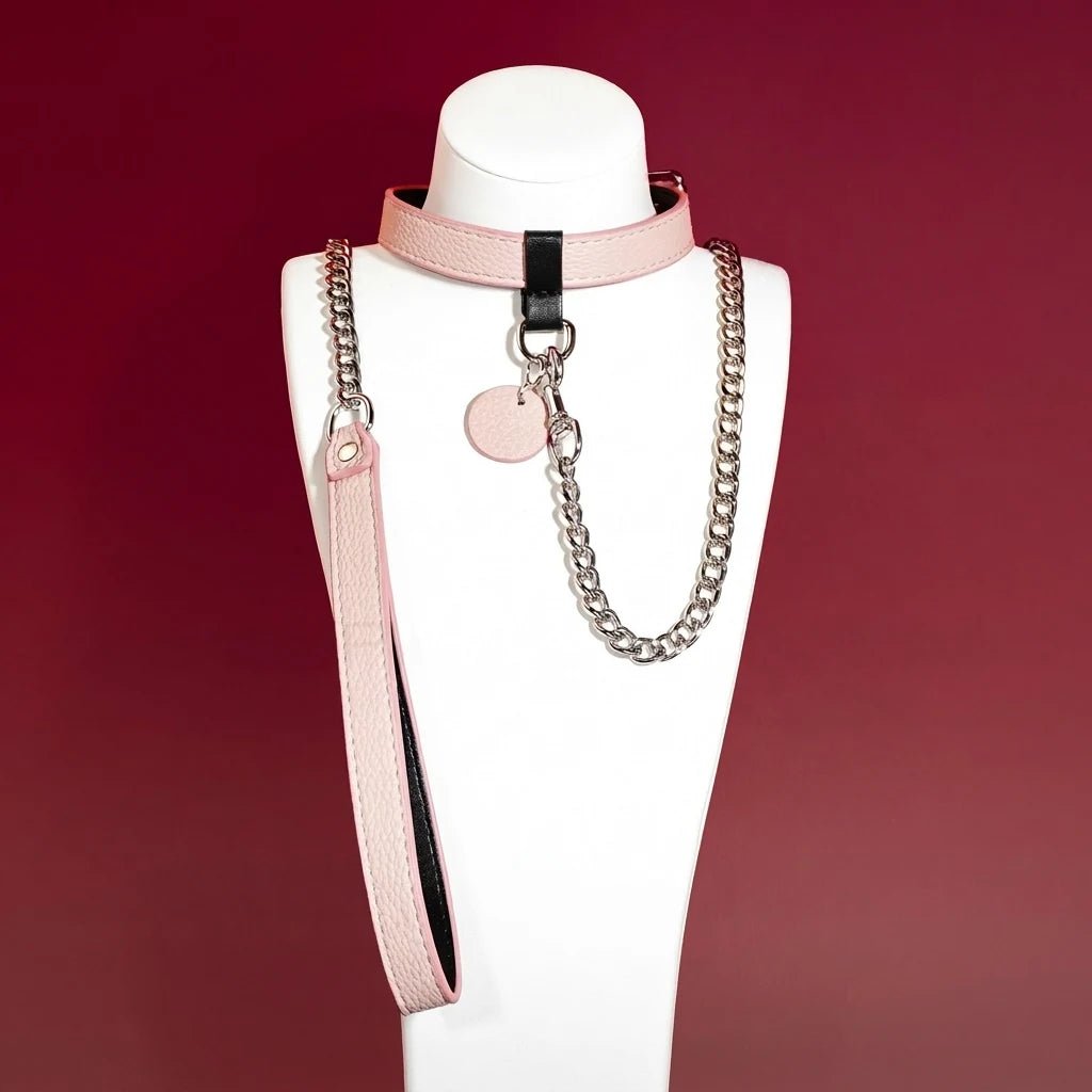 Soft Pink Pebbled Leather Choker Collar Set