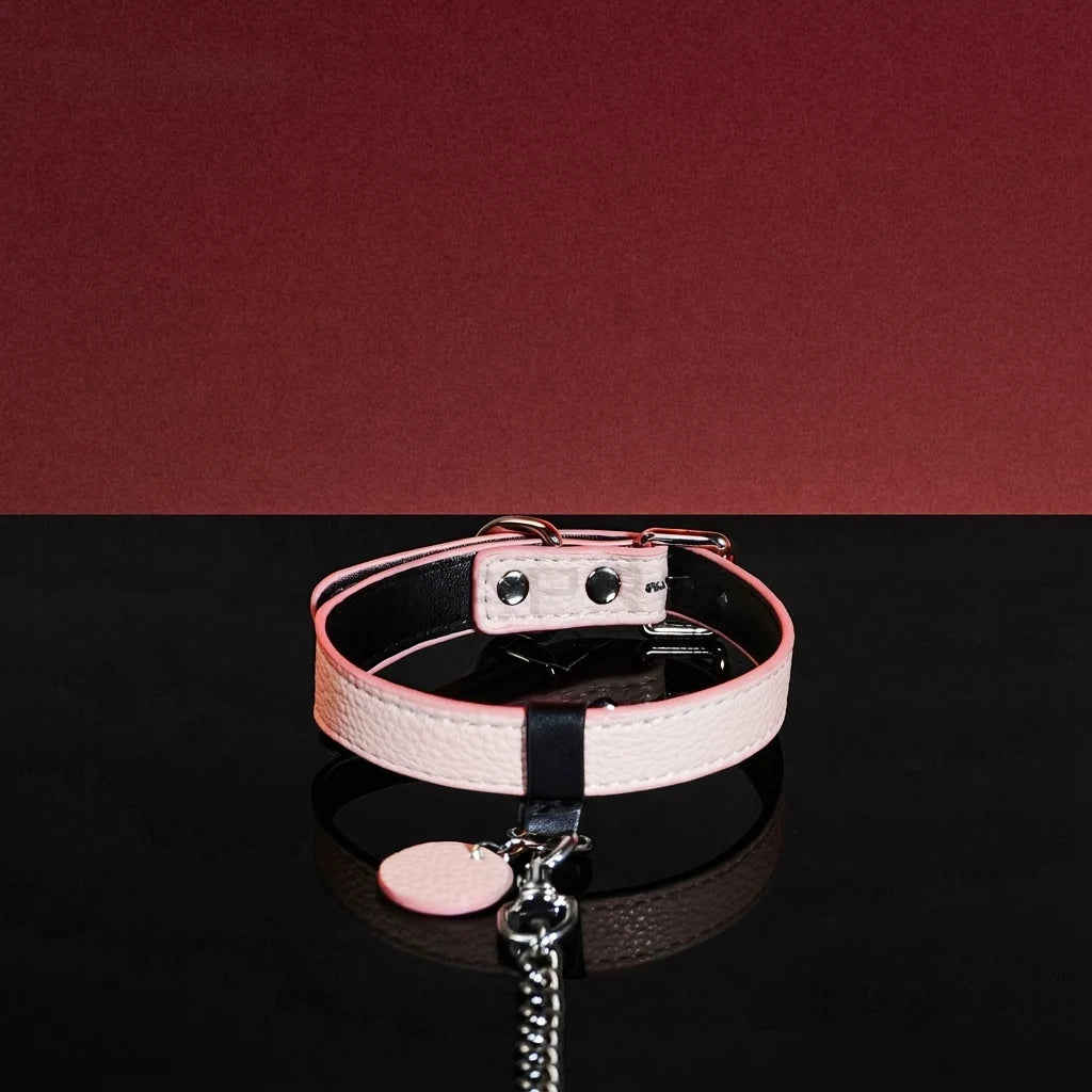 Soft Pink Pebbled Leather Choker Collar Set