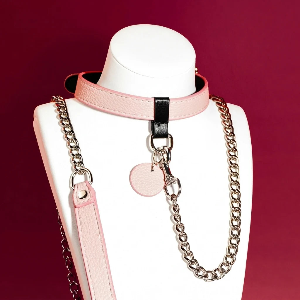 Soft Pink Pebbled Leather Choker Collar Set