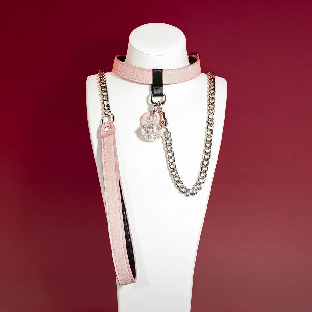 Soft Pink Pebbled Leather Choker Collar Set - Variant Image 2