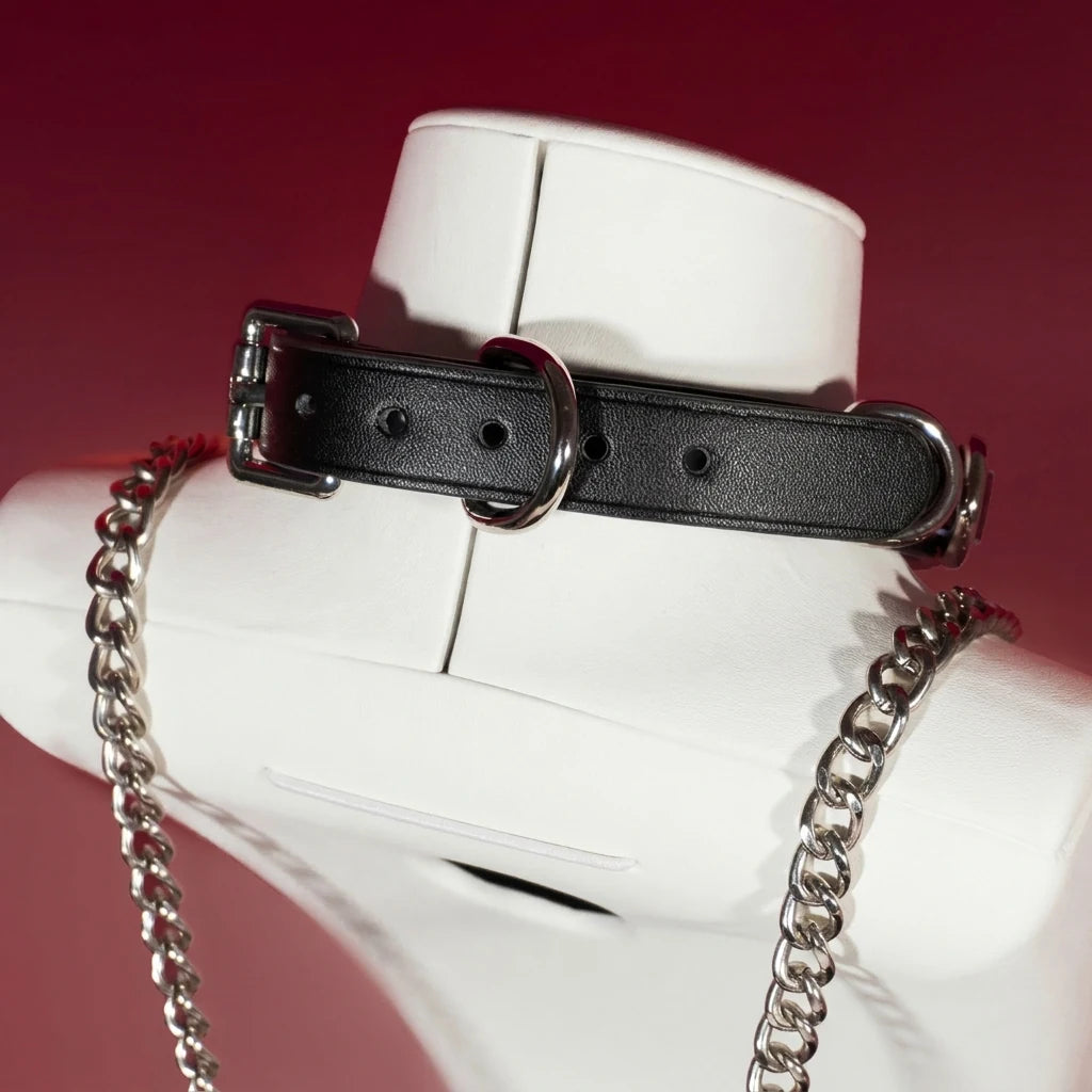 Black Puppy Head Charm Choker Collar and Chain Leash Set