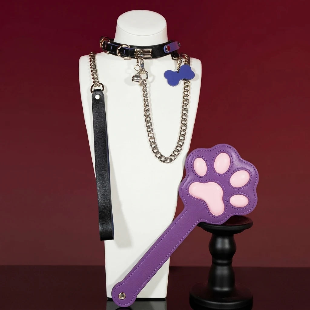 Black Puppy Head Charm Choker Collar and Chain Leash Set - Variant Image 2