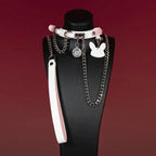Pink and White Bunny Charm Leather Choker Collar Set