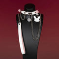 Pink and White Bunny Charm Leather Choker Collar Set - Variant Image 1