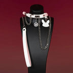 Pink and White Bunny Charm Leather Choker Collar Set - Variant Image 1
