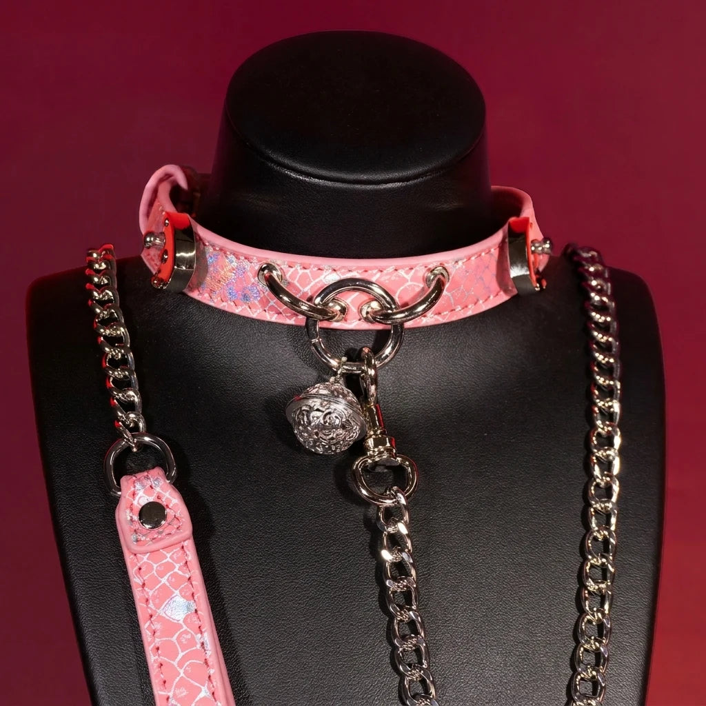 Pink Chameleon Bell Choker Collar Set