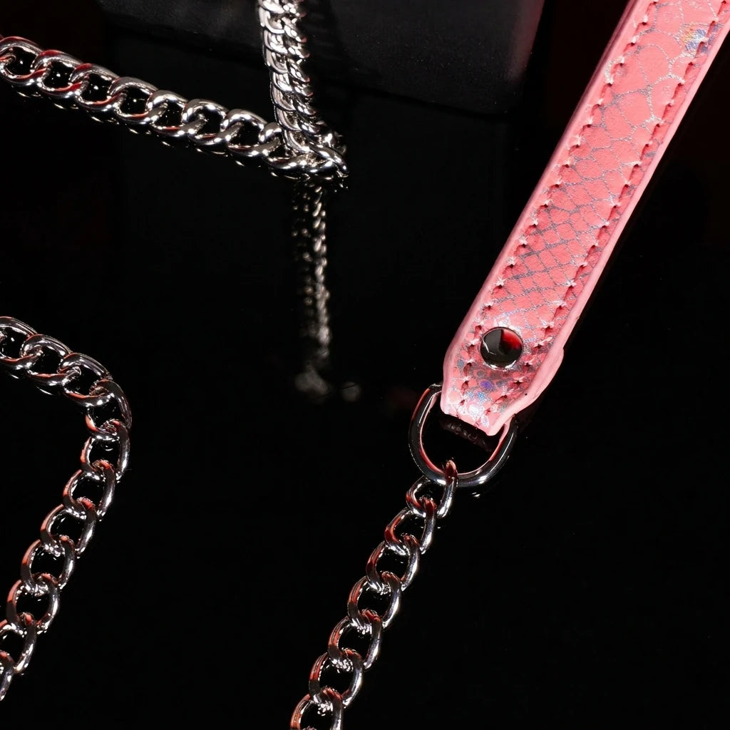 Pink Chameleon Bell Choker Collar Set