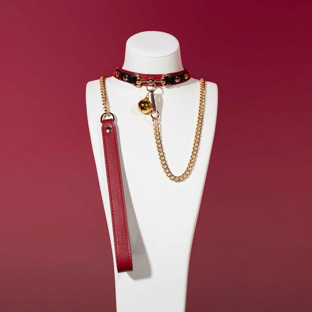Red Bell Charm Choker Collar and Leash Set - Variant Image 3