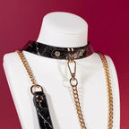 Black Marble Heart Charm Choker Collar Set