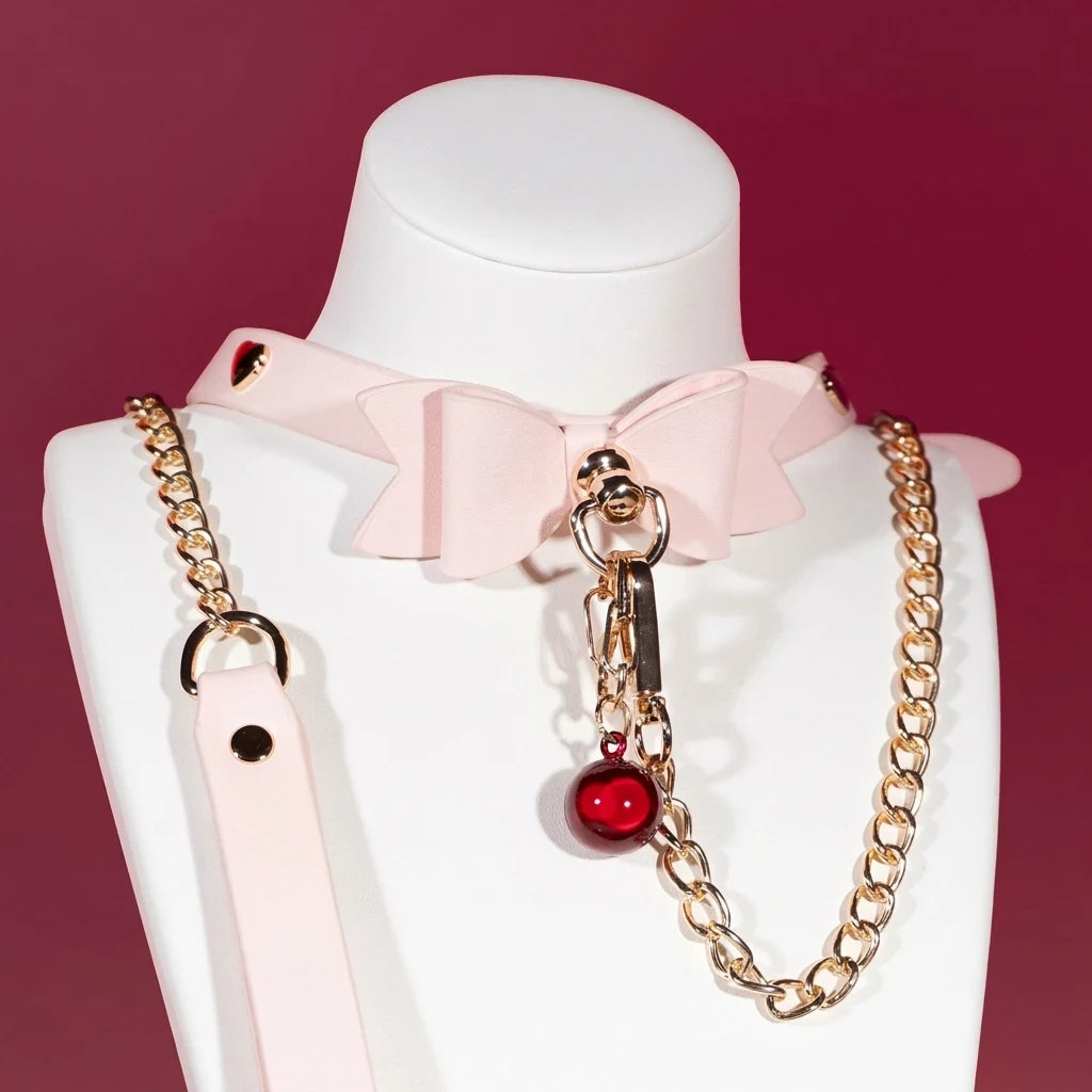 Pastel Pink Bow Bell Choker Collar Gift Set