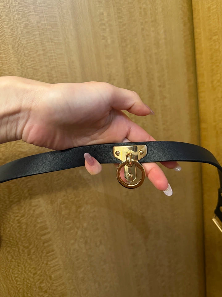 Review photo of a bow statement choker collar with chain leash detail